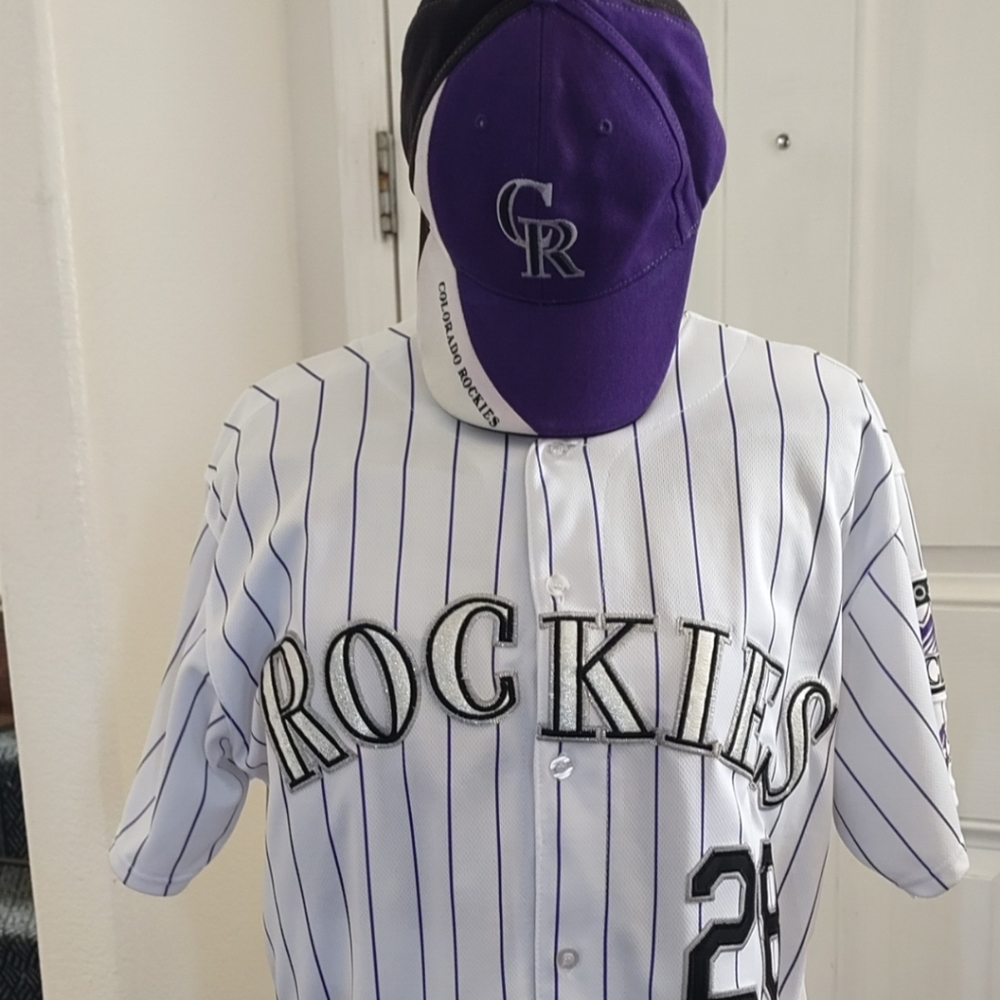 Men's Majestic Colorado Rockies Jersey (Like New)      Size L + Adjustable Hat